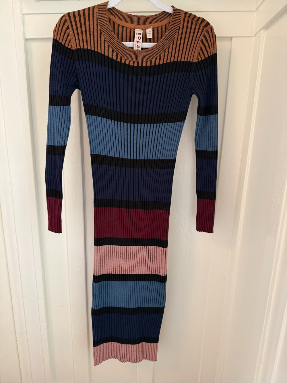 Striped Ribbed Knit Dress in Multi-Color by POL